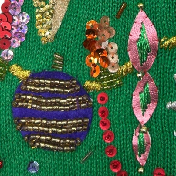 Star Blue Originals Black Knit Christmas Tree Sweater w/ Beads & Sequins Size XL - Picture 7 of 8